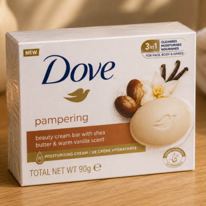 صابون کرمی مرطوب کننده داو Dove Pampering Beauty Cream Bar با شی باتر و رایحه وانیل 90 گرم آلمانی 