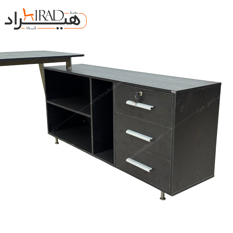 میز مدیریت ال شکل مشکی پایه فلزی با کردنزا هیراد مدل M936