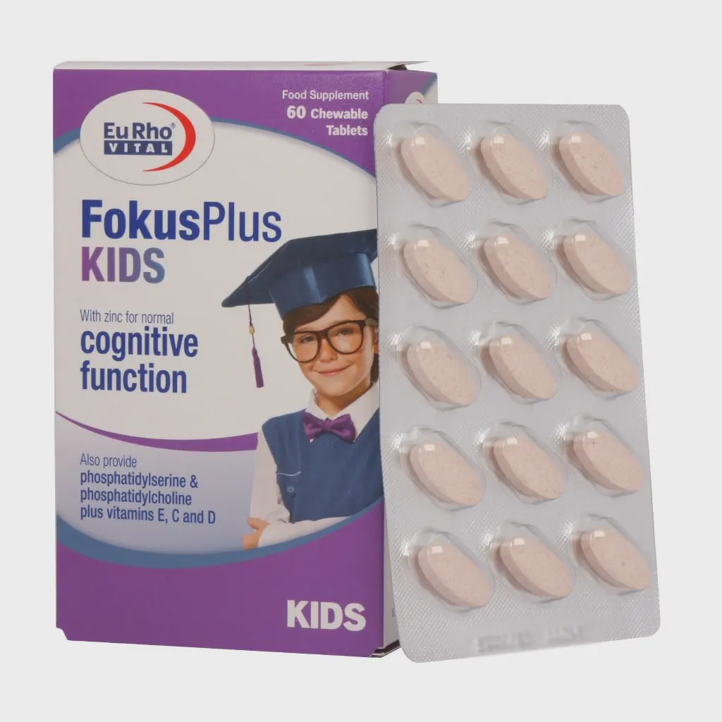 قرص جویدنی فوکوس پلاس کیدز یوروویتال 60 عدد Eurhovital Fokus Plus Kids 60 Chewable Tabletsجدید