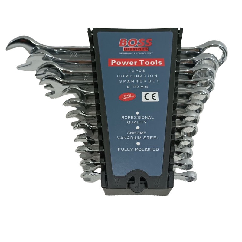 آچار یکسر تخت و یکسر رینگی باس مدل 6-22mm مجموعه 12 عددی پس کرایه