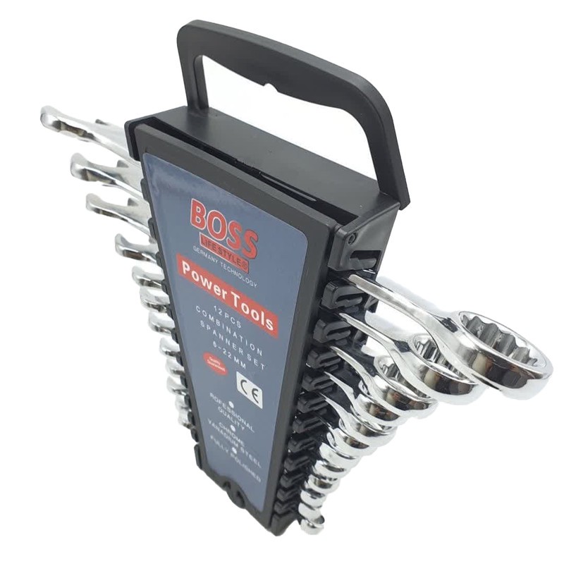 آچار یکسر تخت و یکسر رینگی باس مدل 6-22mm مجموعه 12 عددی پس کرایه