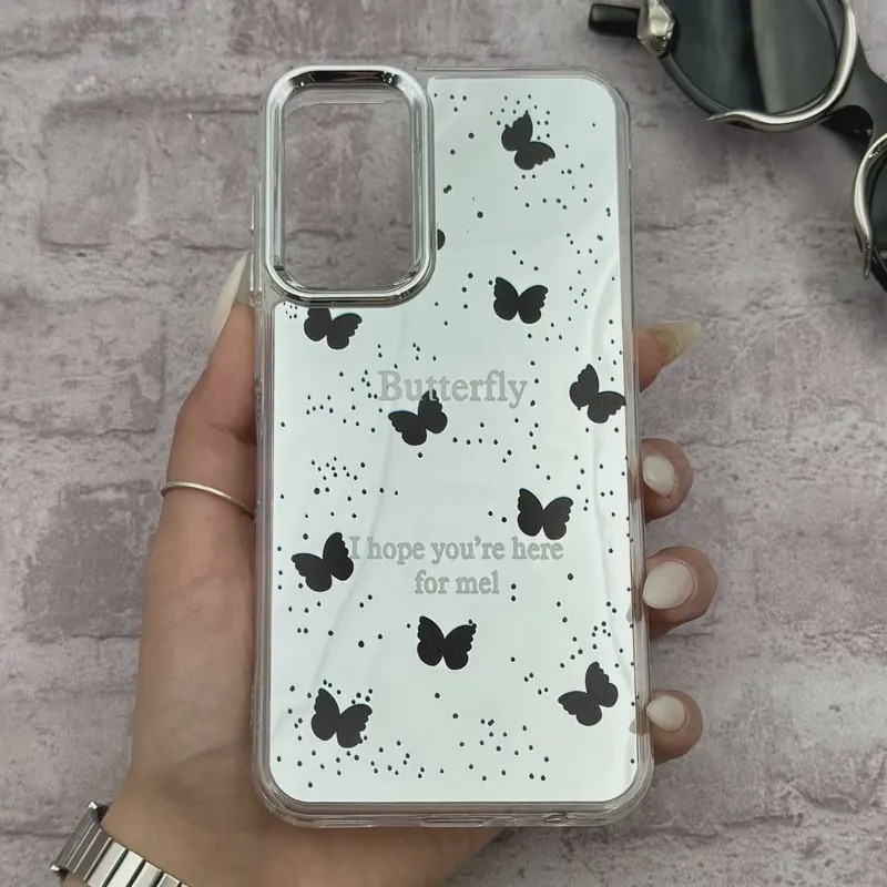 قاب گوشی Galaxy A15 سامسونگ اورجینال فانتزی سخت آینه ای لنز کرومی ایربگ دار طرح پروانه کیوت کد E23-167235