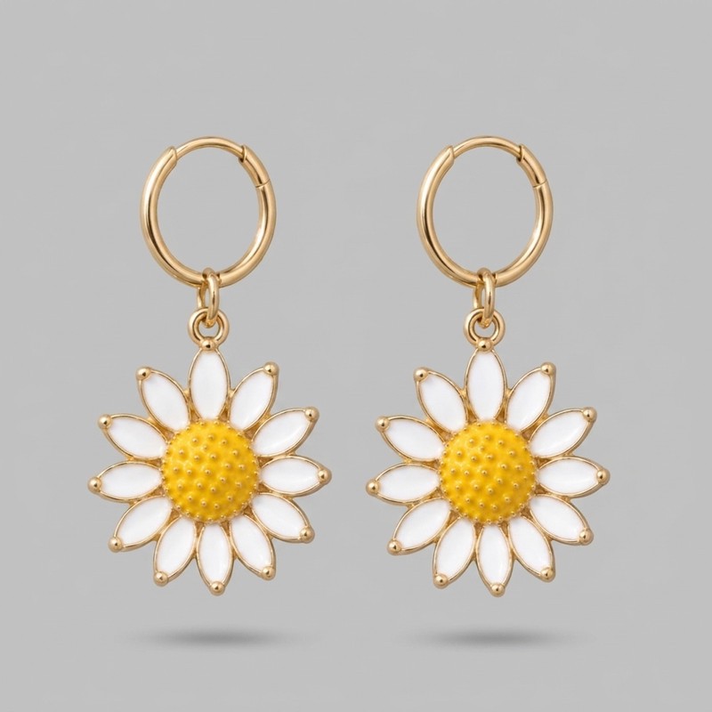 گوشواره دخترانه مدل بابونه حلقه ای کد bab2