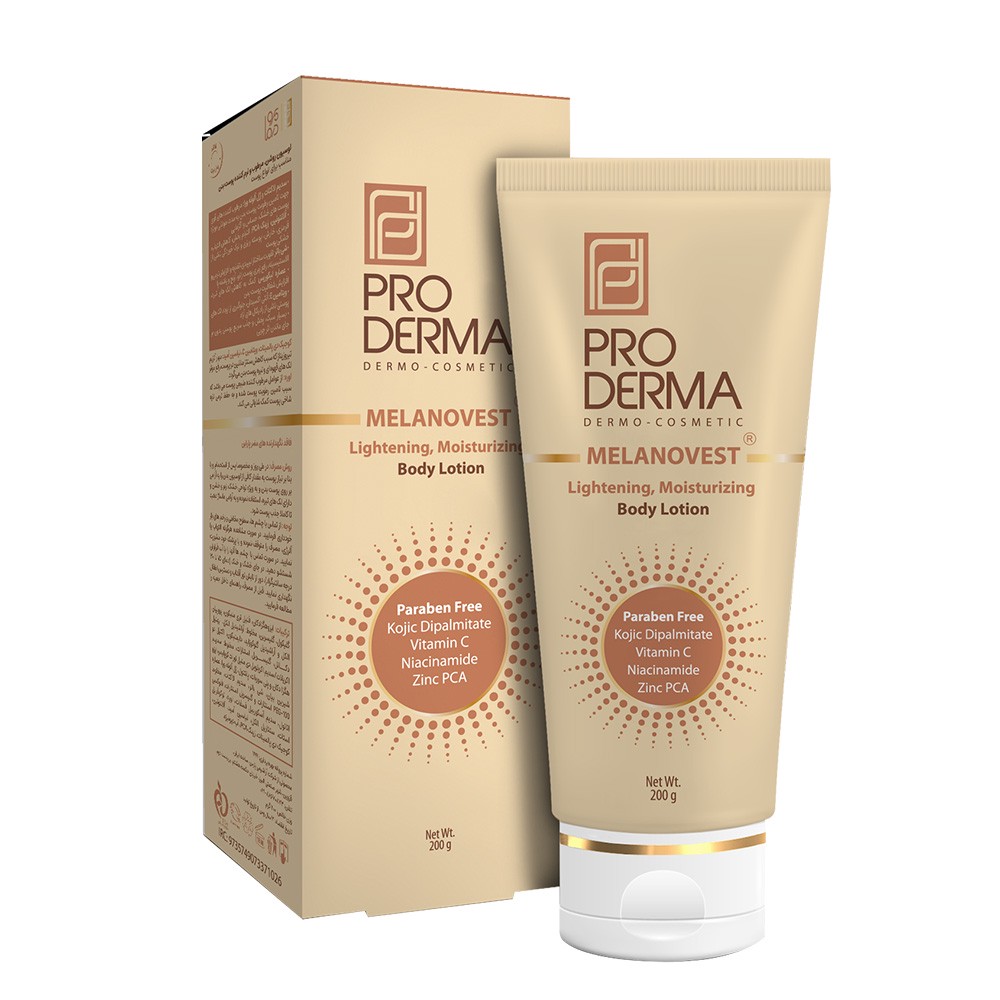 لوسیون نرم، مرطوب و روشن کننده پوست بدن پرودرما  Melanovest Lightening Body Lotion Pro Derma