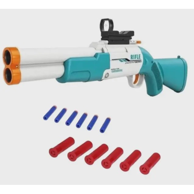 ست تفنگ بازی ناب سل مدل شاتگان دوربین دار پوکه پران تیر ابری ایتم 6022 کمرشکن کد SUPER GUN SOFT BULLET BT6022 سایز 65...جدید
