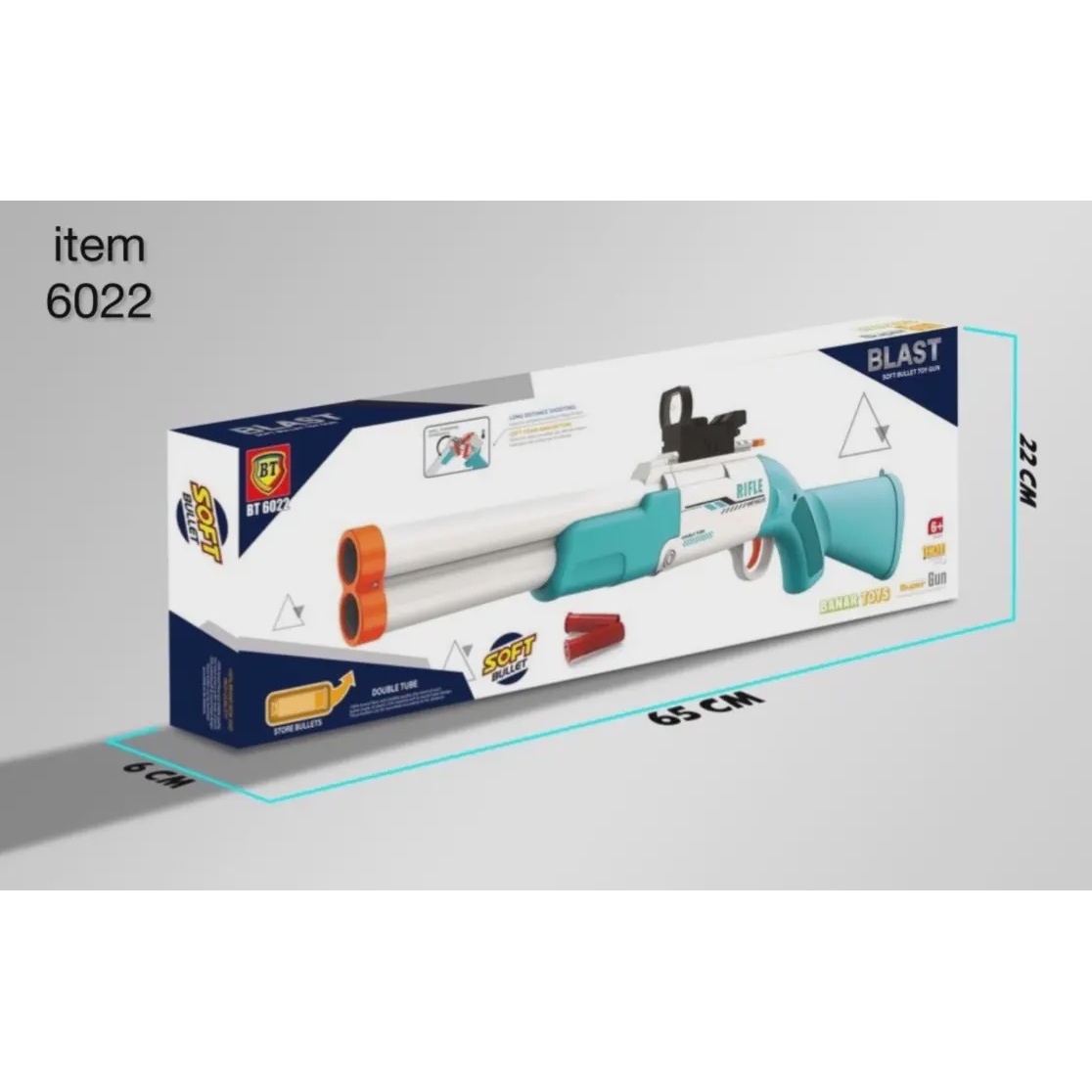ست تفنگ بازی ناب سل مدل شاتگان دوربین دار پوکه پران تیر ابری ایتم 6022 کمرشکن کد SUPER GUN SOFT BULLET BT6022 سایز 65...جدید