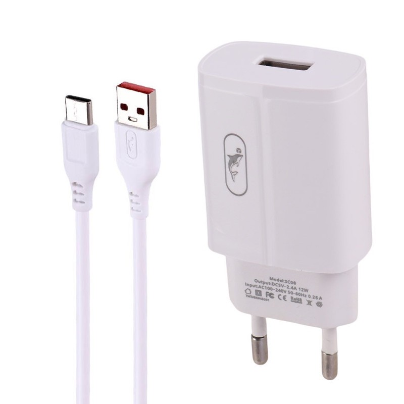 شارژر دیواری 12 وات اسکای دلفین مدل sc06t به همراه کابل تبدیل USB-C