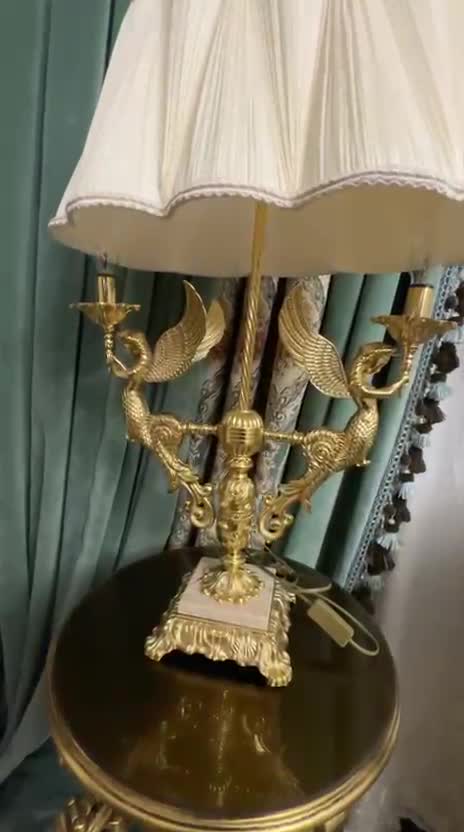 آباژور رومیزی فرشته دو شاخه برنز آنتیک پایه سنگ آباژور برنز آباژور لوکس جدید خاص