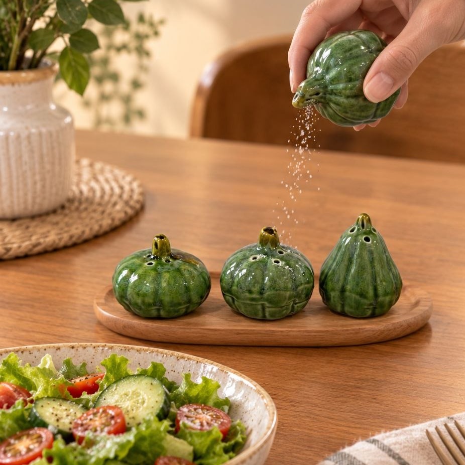 نمکدان سفالی طرح شره ای در سه طرح 