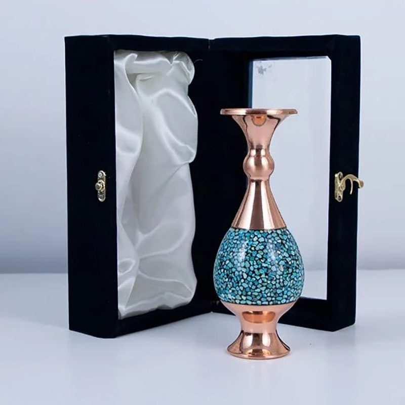 گلدان فیروزه کوبی 16 با جعبه مخمل هدیه