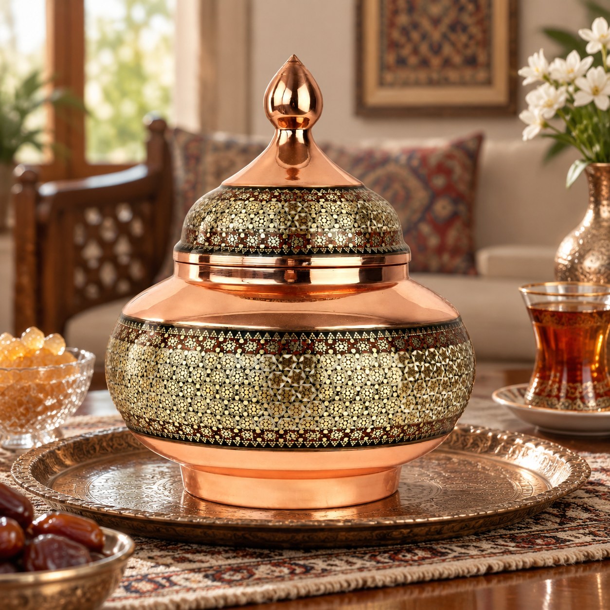 قندان مس و خاتم 18 شاهین شیرازی