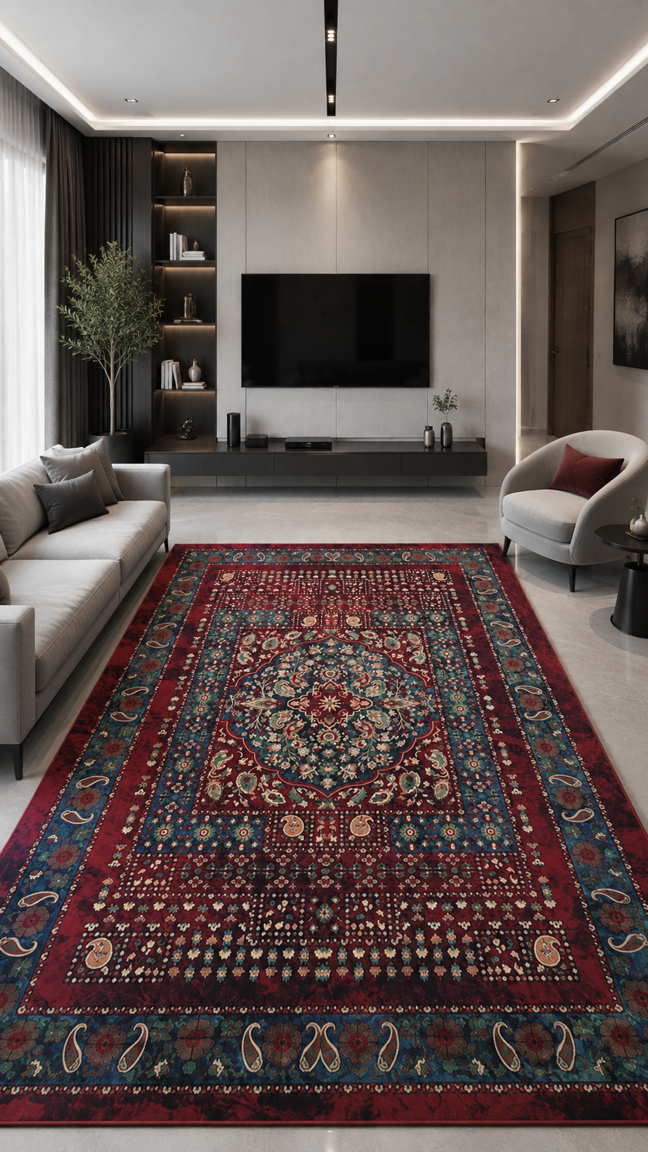 فرش 1200 شانه تیارا لاکی (فرش طرح قجری قرمز) ساده