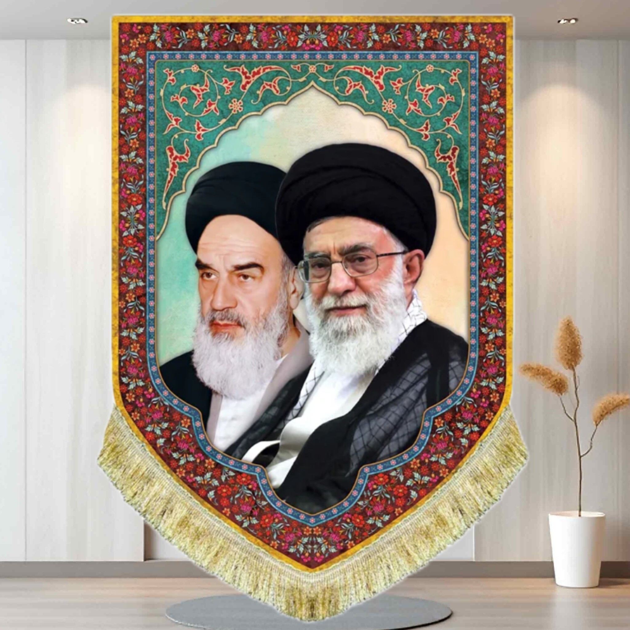 کتیبه مخمل شمایل آیت الله سید علی خامنه ای و امام خمینیجدید