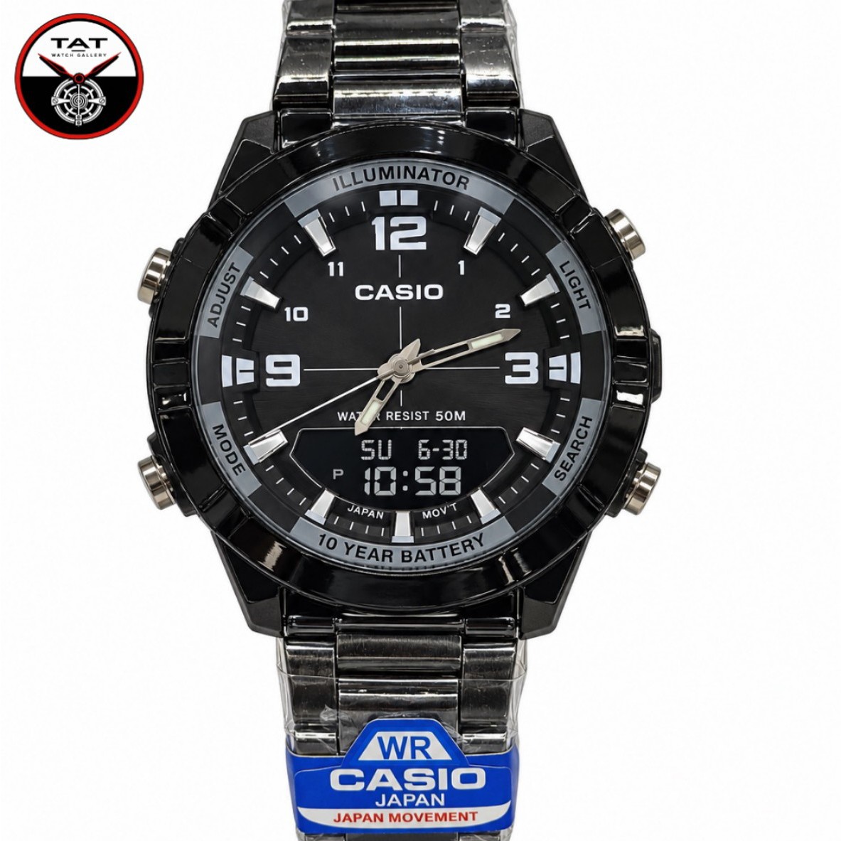  ساعت مردانه کاسیو AMW-870D رنگبندی فلزی موتور ژاپن فول آپشن گارانتی ارسال رایگان جعبه Casio ساعت مچی 