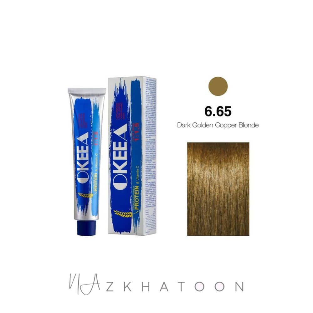 رنگ مو 100میل اکیا OKEEA سری TOBACOO شماره 6/65 بلوند تنباکویی تیره(فندقی)