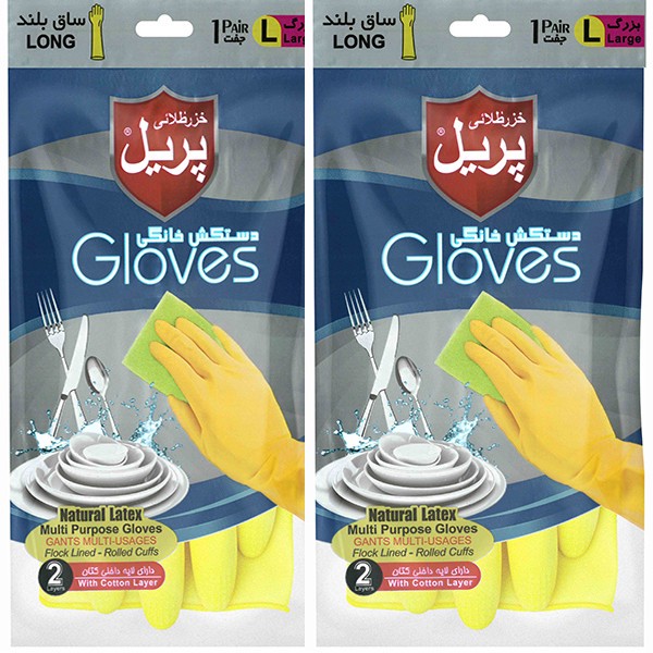 دستکش آشپزخانه خزر طلائی پریل مدل L-L بسته 2 عددی