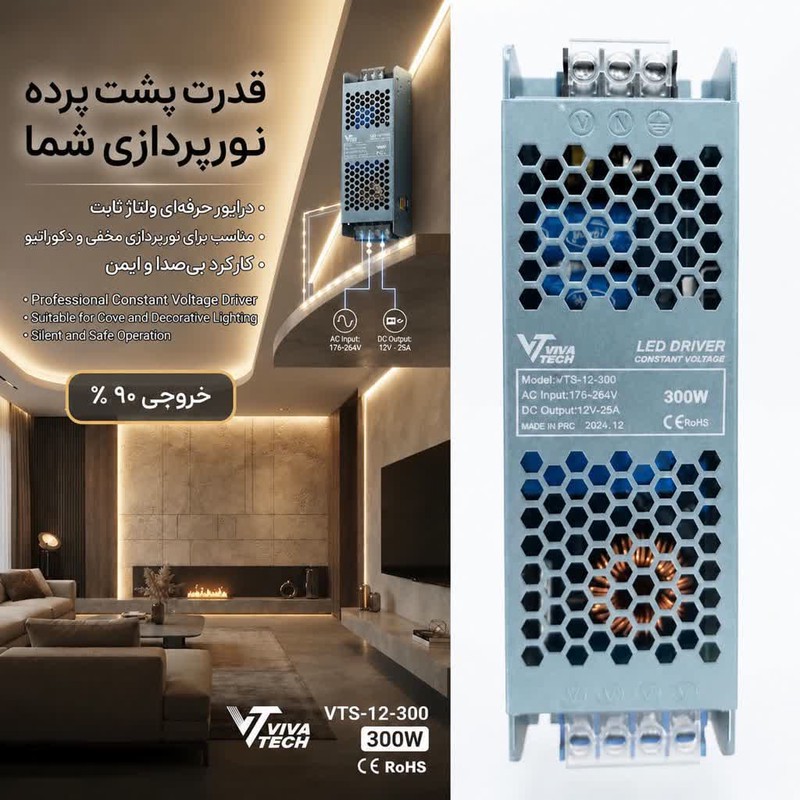 منبع تغذیه سوئیچینگ ویوا تک مدل 300W-12V