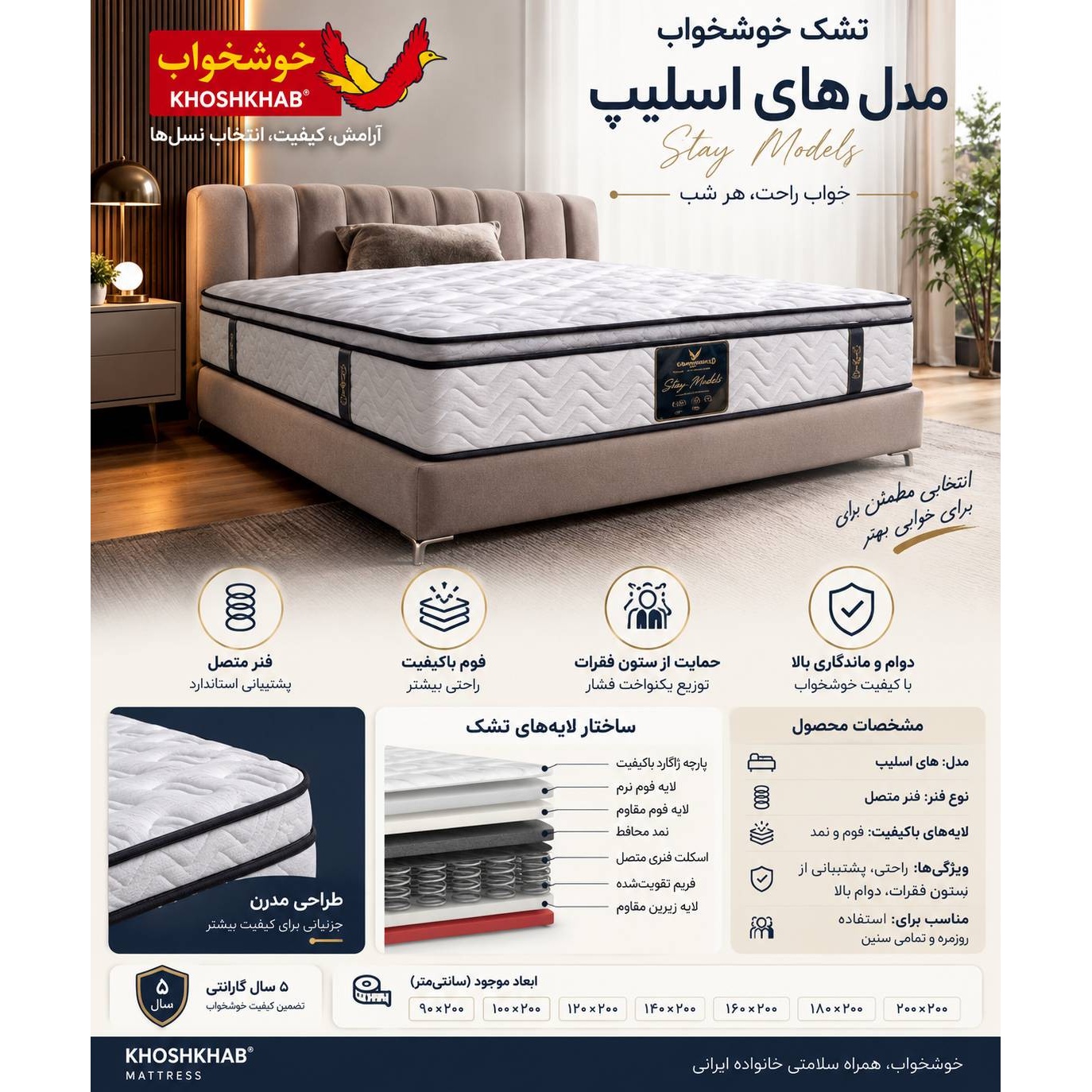 تشک مدل های اسلیپ شرکت خشوخواب