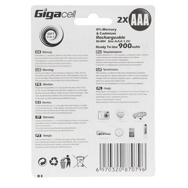 باتری نیم قلمی قابل شارژ گیگاسل مدل 900mAh بسته 2 عددی به همراه چراغ قوه
