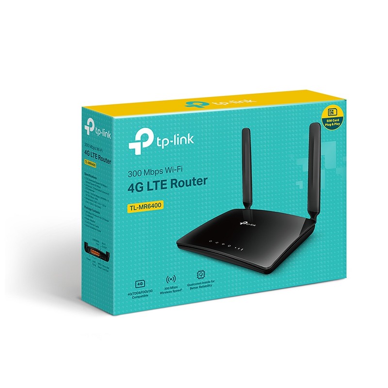 روتر 4G LTE خانگی و اداری تی پیلینک مدل TL-MR6400 V5 با دو آنتن خارجی، فرکانس 2.4 گیگاهرتز، سرعت 300 مگابیت بر ثانیه،...