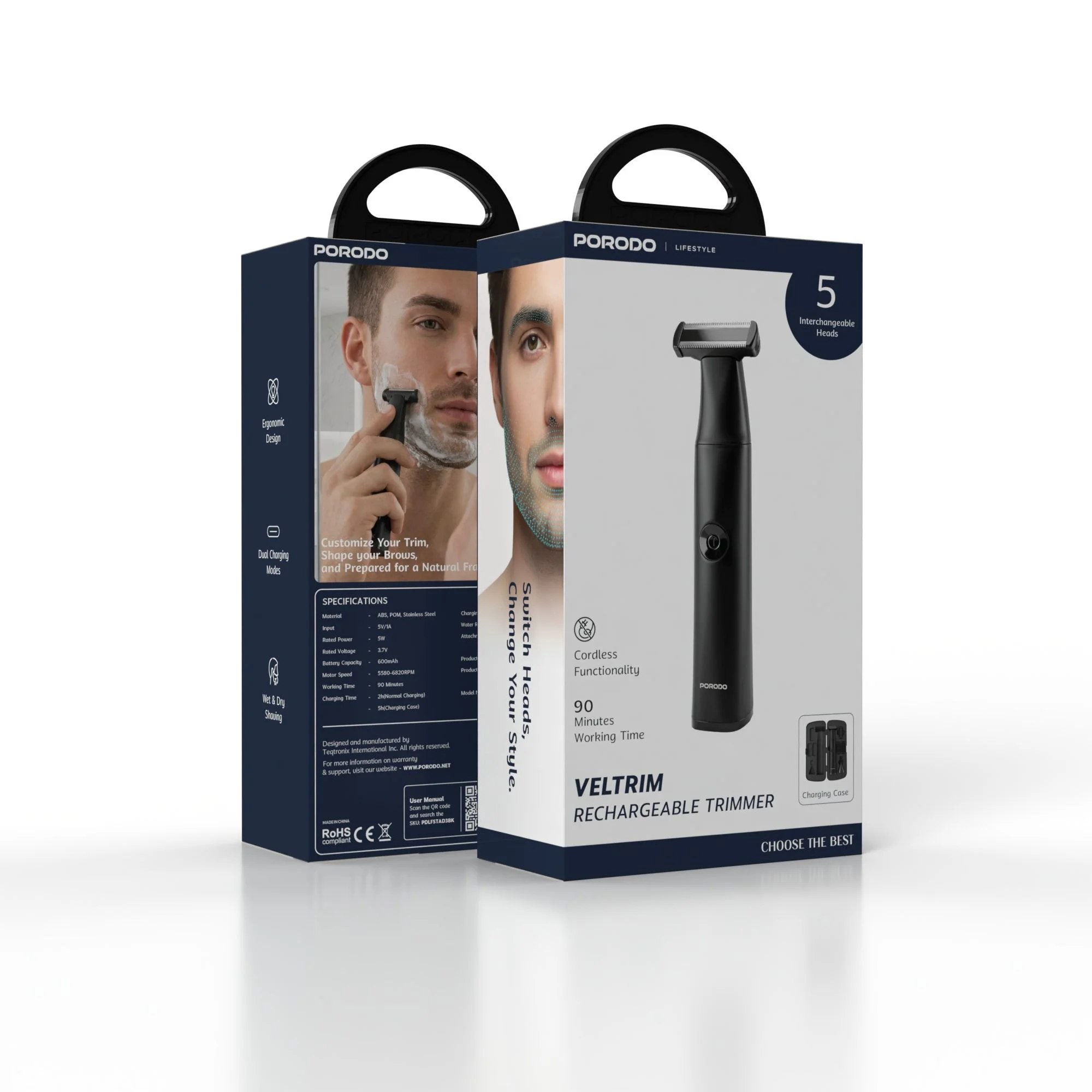 ماشین اصلاح و خط زن شارژی Porodo Lifestyle مدل PDLFSTAD3BKجدید