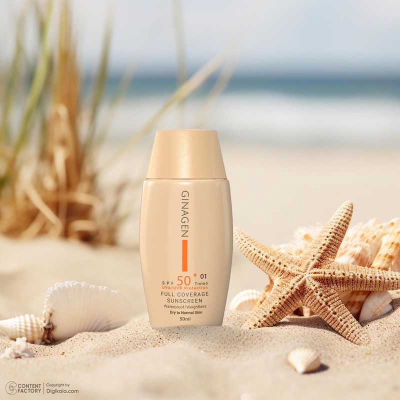 کرم ضد آفتاب رنگی ژیناژن، SPF 50، مدل 01، مناسب پوستهای خشک و نرمال با تنالیته متوسط و حجم 50 میلیلیتر، ضد آب، فاقد پ...