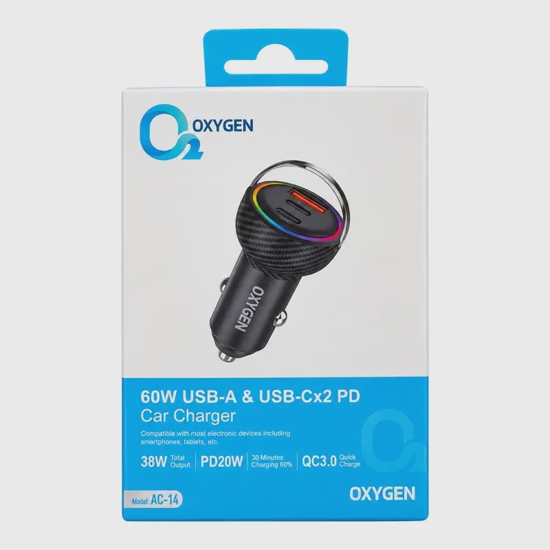 شارژر فندکی اکسیژن AC-14 مدل 45 وات با دو خروجی USB کد Z9-140600