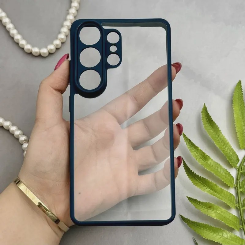 قاب گوشی Galaxy S26 Ultra سامسونگ پشت طلق شفاف دور سیلیکونی دور رنگی محافظ لنز برجسته سرمه ای کد E21-129482