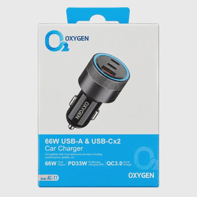 شارژر فندکی اکسیژن AC-17 مدل 33 وات سه پورت USB و Type-C کد Z13-140602