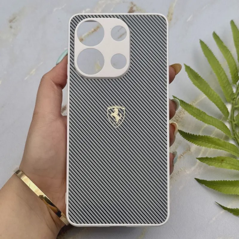 قاب گوشی Redmi Note 13 4G شیائومی PVD طرح کربن Porsche ضد خش پشت گلس شیشه ای محافظ لنزدار طوسی کد 163356