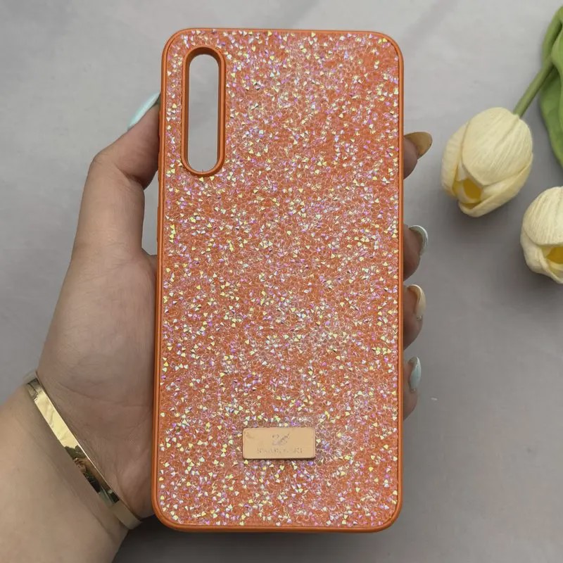قاب گوشی Galaxy A30S - A50S - A50 سامسونگ نگین دار سواروسکی SWAROVSKI پلاک فلزی نارنجی کد 161349
