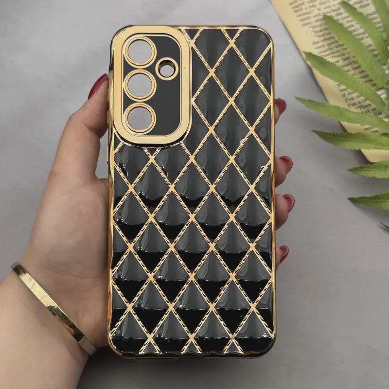 قاب گوشی Galaxy A55 سامسونگ ژله ای مای کیس گلد لاین لوزی دور طلایی محافظ لنز دار مشکی کد E18-154207