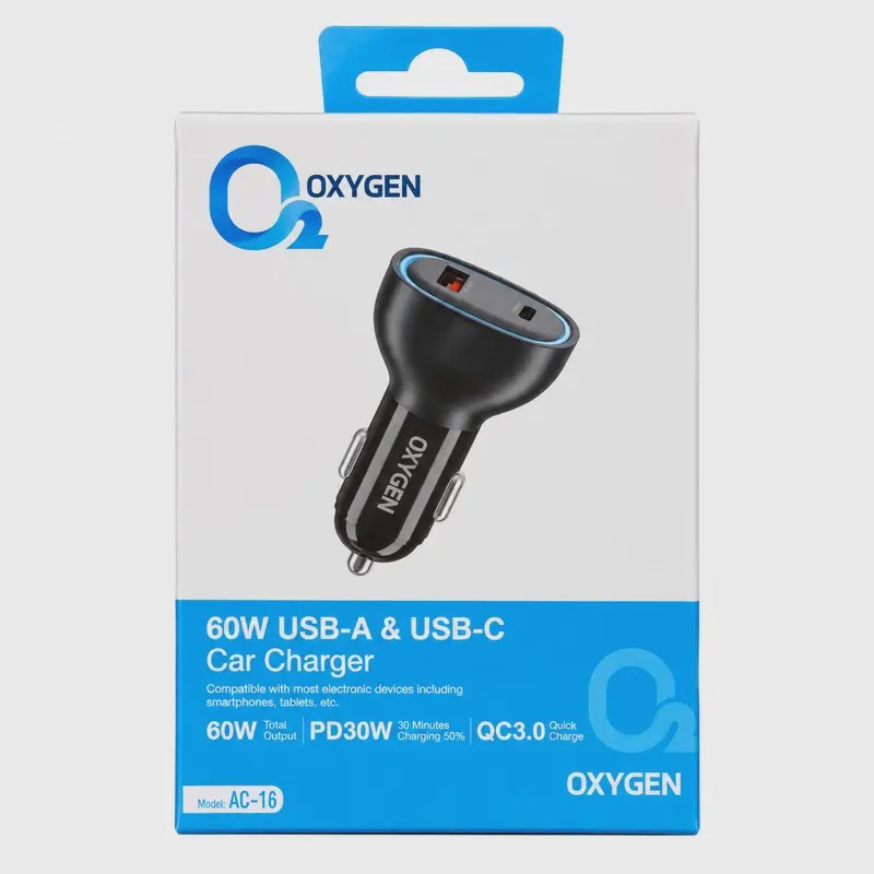شارژر فندکی اکسیژن AC-16 مدل 30 وات USB و Type-C کد Z9-140601