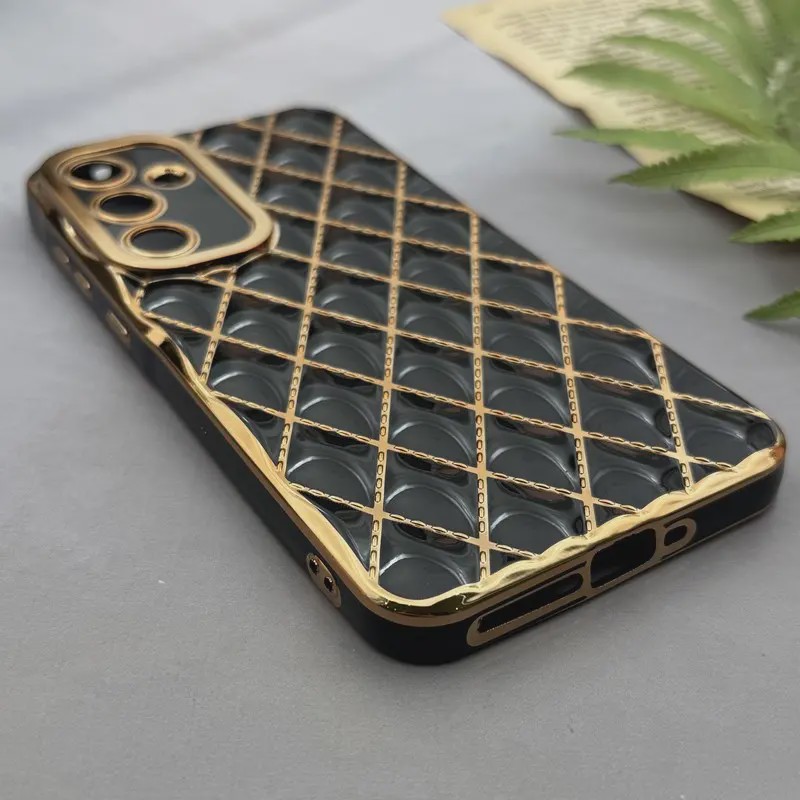 قاب گوشی Galaxy A55 سامسونگ ژله ای مای کیس گلد لاین لوزی دور طلایی محافظ لنز دار مشکی کد E18-154207