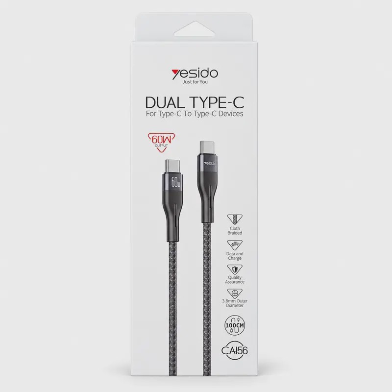 کابل Type-C به Type-C یسیدو CA156 فست شارژ 18W کد 140712