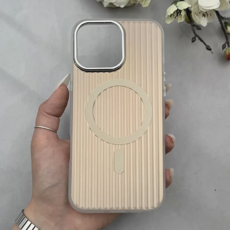 قاب گوشی iPhone 16 Pro Max آیفون کرکره ای طرح مگ سیف Stripe Soft Wave لنز کرومی کد E42-166793