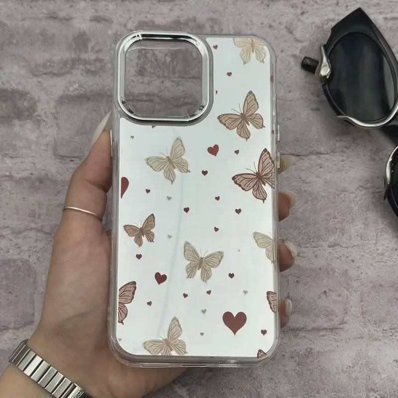 قاب گوشی iPhone 16 Pro Max آیفون اورجینال فانتزی سخت آینه ای لنز کرومی ایربگ دار طرح پروانه کیوت کد E23-167677