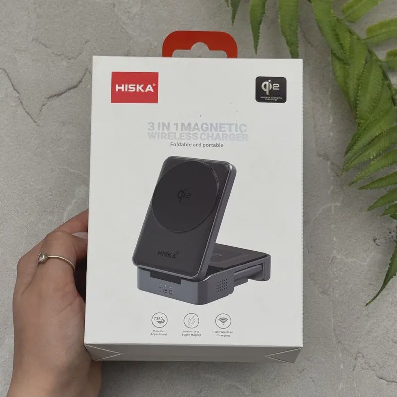 شارژر وایرلس سه کاره Hiska مدل HR-15 - مشکی کد Z215-140487