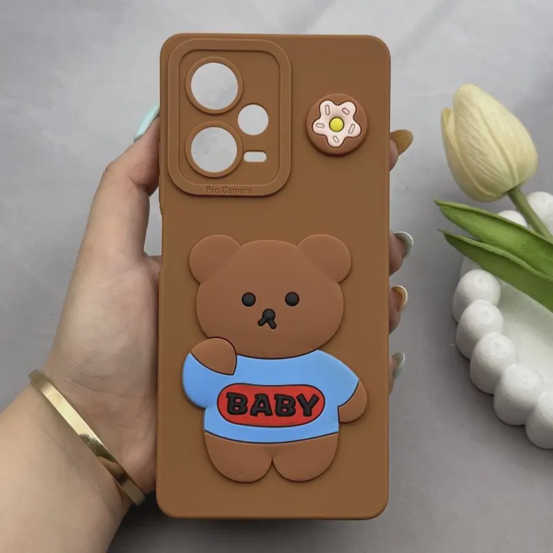 قاب گوشی Redmi Note 12 Pro Plus شیائومی طرح سیلیکونی ژله ای سه بعدی برجسته عروسکی محافظ لنز دار تدی کد E40-161779