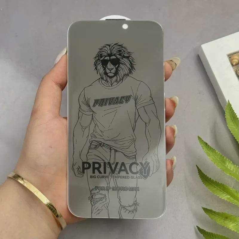 گلس گوشی iPhone 16 Pro Max آیفون شیشه ای بدون حاشیه حریم شخصی Privacy Lion Big Curved ART Glass اورجینال کد 98380