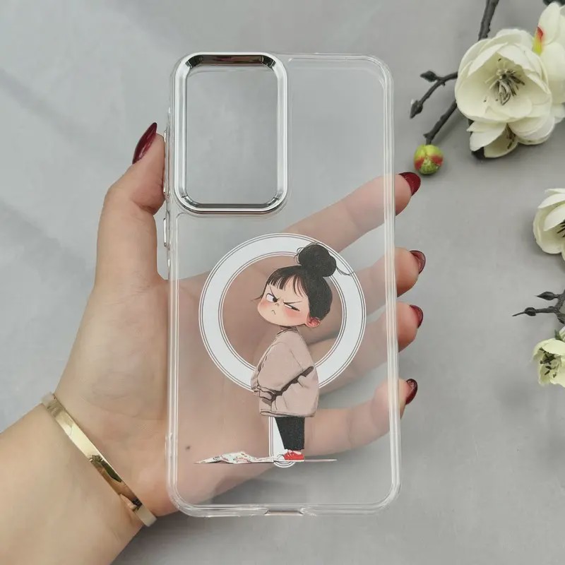 قاب گوشی Galaxy A36 سامسونگ اورجینال ژله ای شیشه ای شفاف طرح مگ سیف فانتزی کرومی دخترونه کد 116696