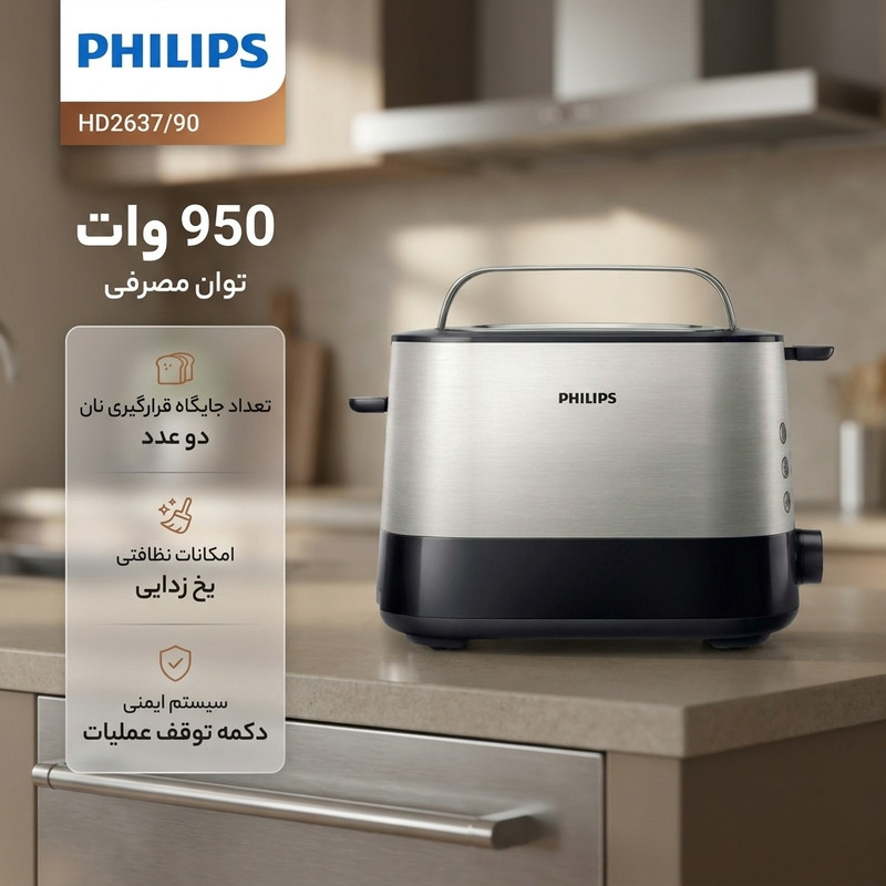 توستر 2 اسلایس فیلیپس مدل HD2637 90جدید