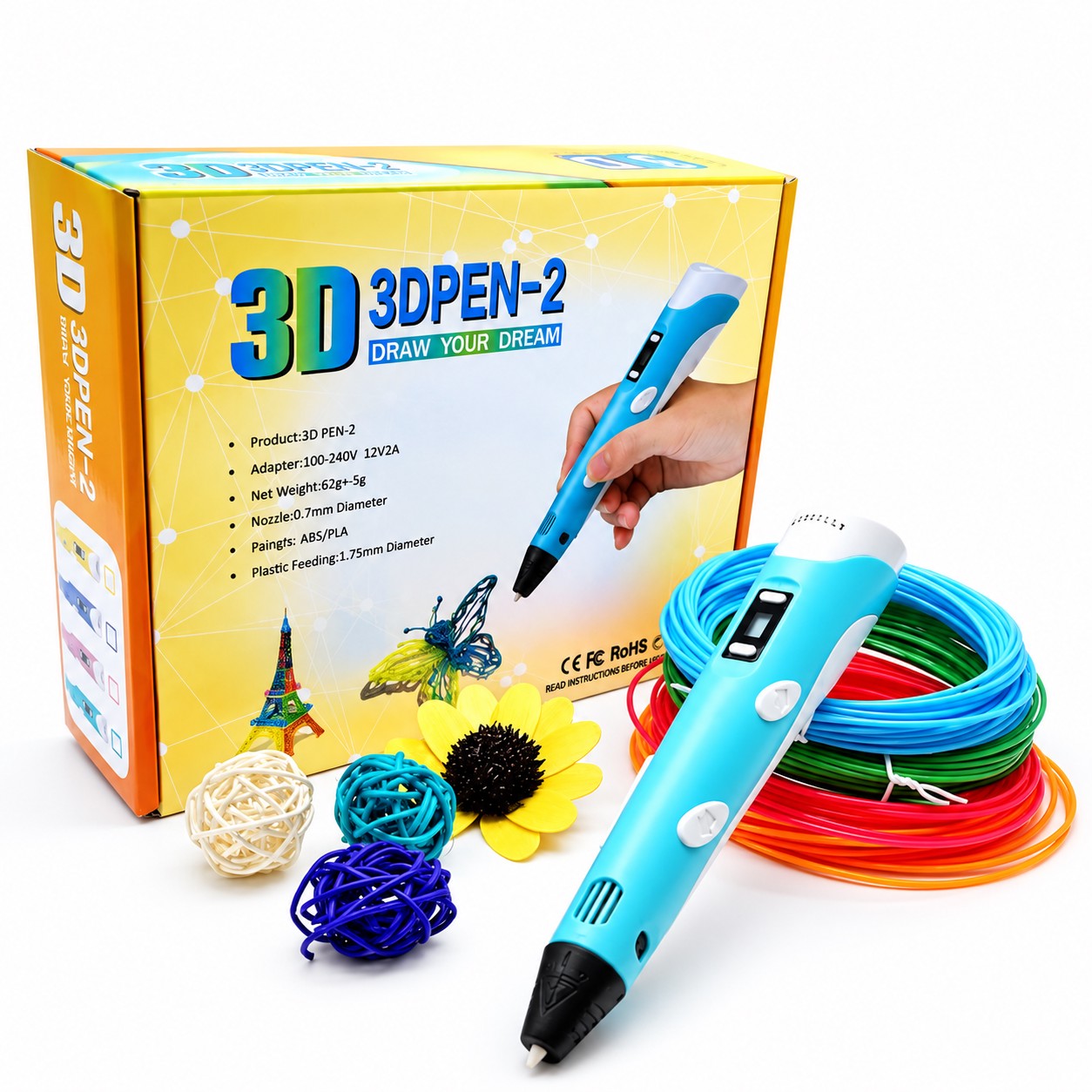 قلم طراحی سه بعدی 3D PEN-2 اورجینال نمایشگر دار با تنظیم سرعت و فیلامنت PLA وجدید