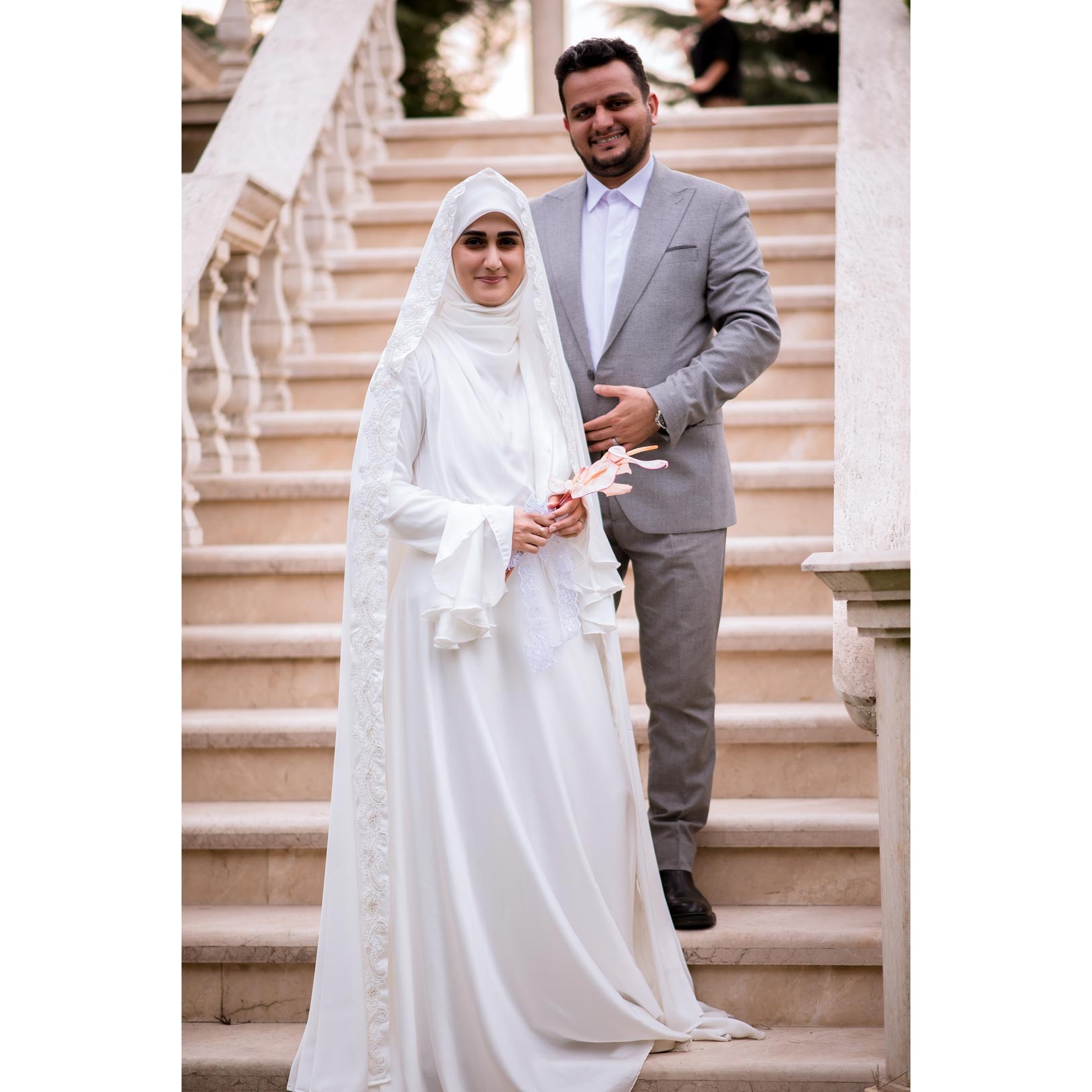 چادر عروس با نوار دانتل گل برجسته