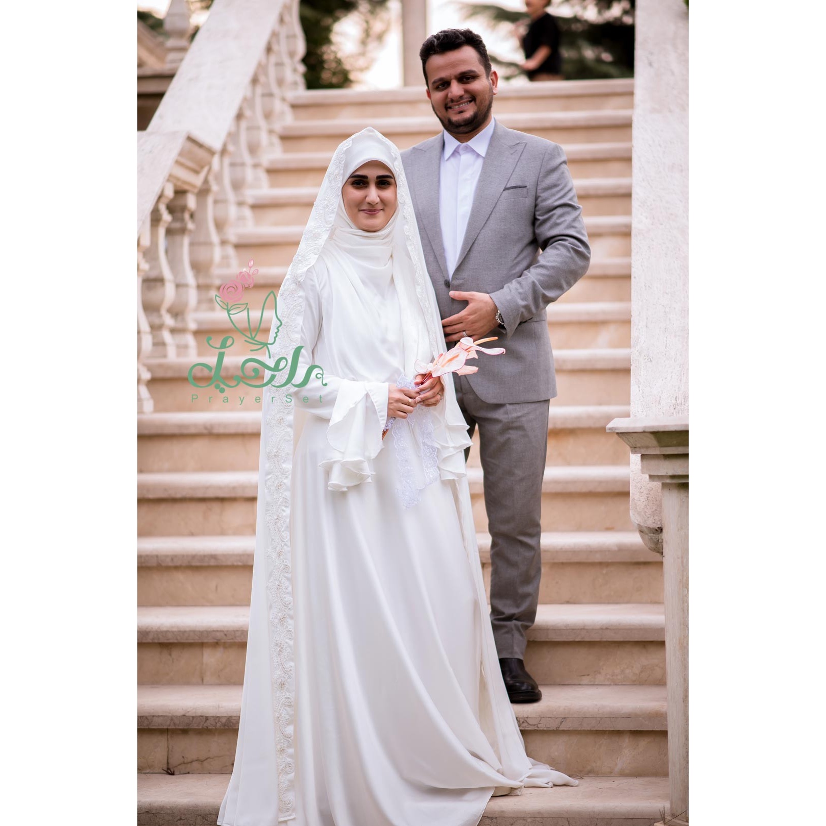 چادر عروس با نوار دانتل گل برجسته