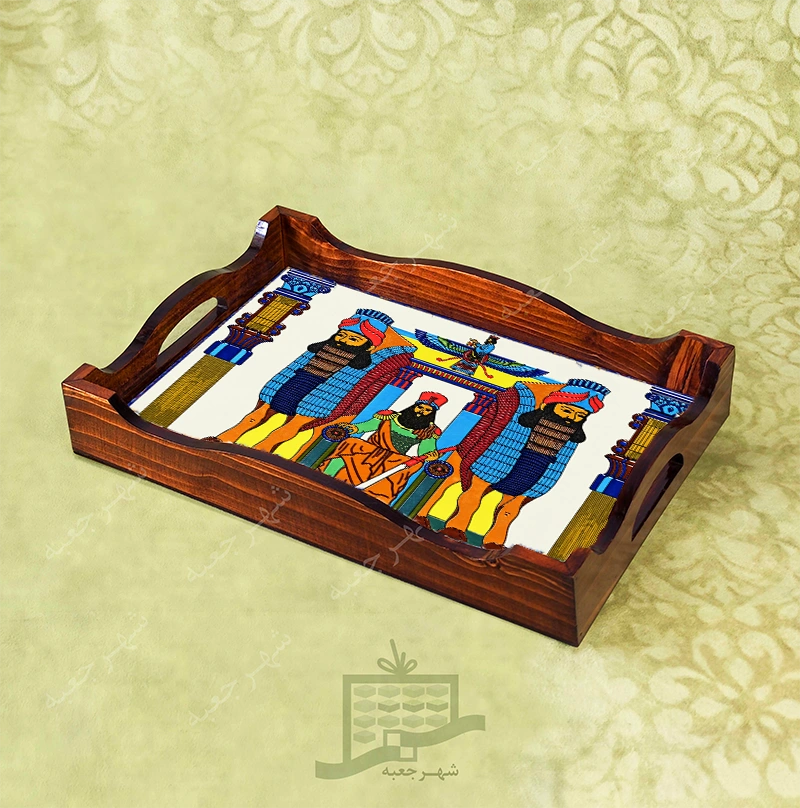سینی چوبی (طرح C8.2.32)- پذیرایی لاکچری، ضد آب، سنتی، تنقلات، سرو، کاشیجدید