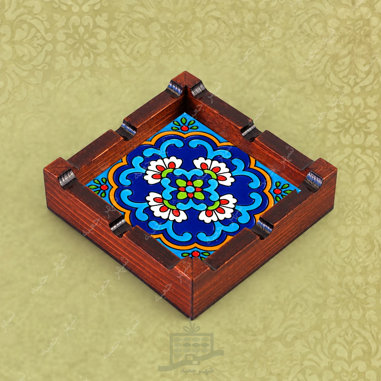 زیر سیگاری چوبی ( طرح B1.Z) دست ساز کاشی - خاص و کادویی (مدل رومیزی)