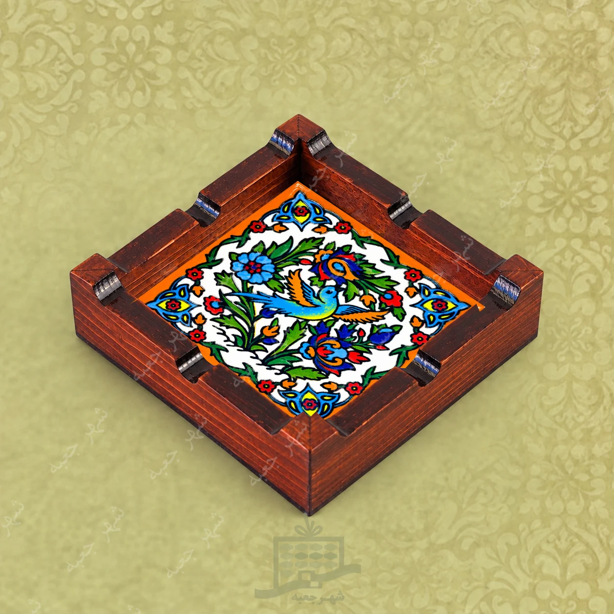 زیر سیگاری چوبی ( طرح A15.Z) دست ساز کاشی - خاص و کادویی (مدل رومیزی)
