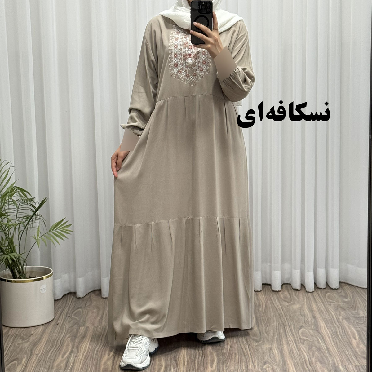 پیراهن ساحلی زنانه مدل آیدا چاپی (یقه چاپی) نخ خالص آستین سه ربع، بدون آبرفت