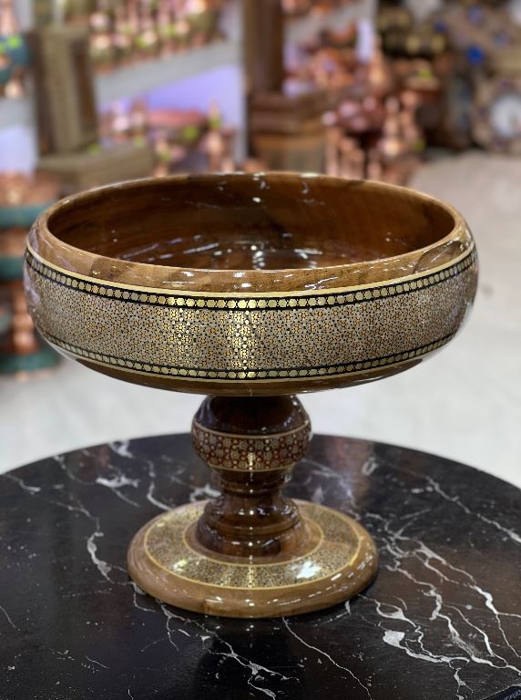 آجیل خوری پایه دار خاتم کاری چوب گردو
